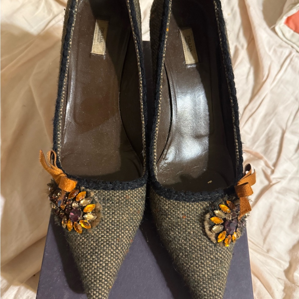 Prada Brown and Black Heels with Embellishments